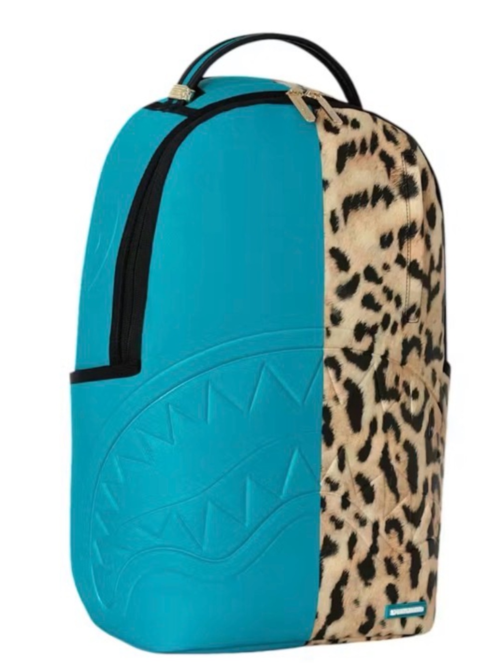 Sprayground Turquoise and Leopard Print Backpack